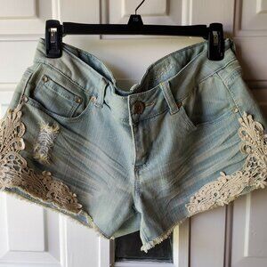 Junior's Almost Famous Blue Jean Shorts W/White Lace - Size 13 - Used